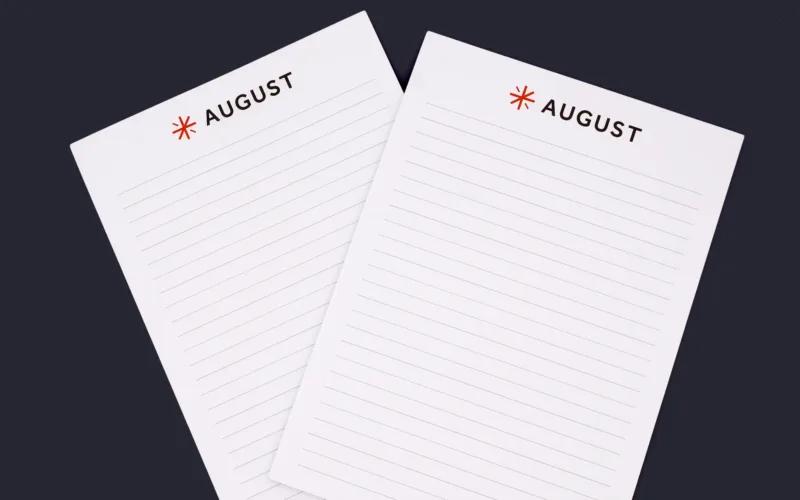 Two sheets of lined paper, each with the word 