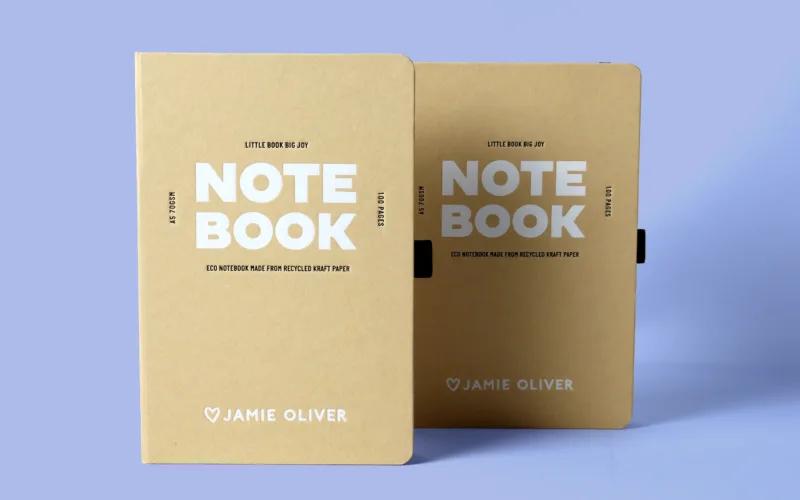 Two eco-friendly notebooks made from recycled kraft paper with 