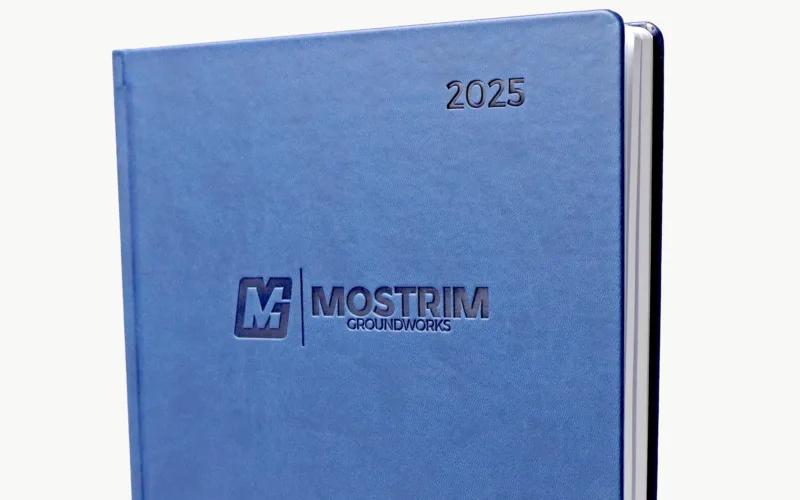 A blue 2025 planner with the embossed text 